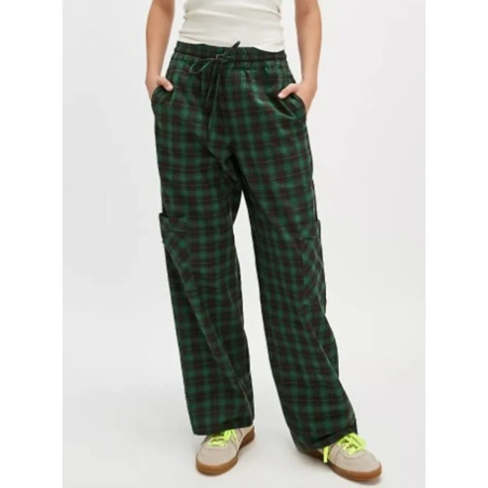 DAMSON MADDER Rafe Pants Green Check Plaid Women Size UK 6 US 2 Casual Cargo